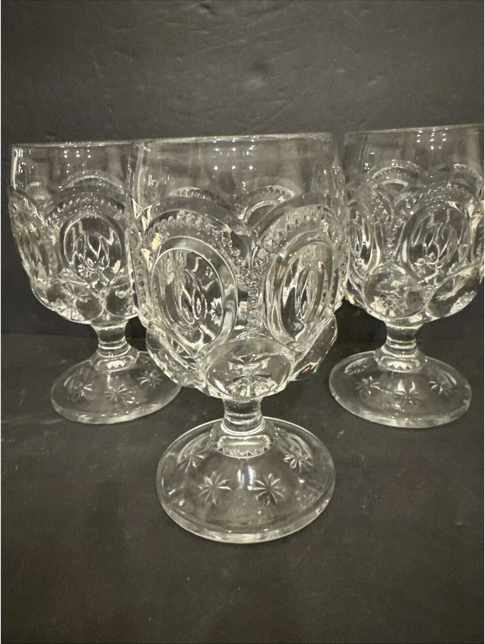 Vintage LE Smith (3) Moon & Stars Clear Glass Water Goblets 5.75” H By 3.25” W
